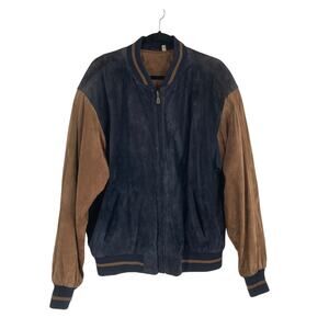 Round tree & York Vintage 90s Y2K Leather Bomber Varsity Black Brown Elbow Patch